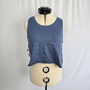 Dreamsicle Side Tie Cropped Tank Top Women's L Blue Round Neckline NWT